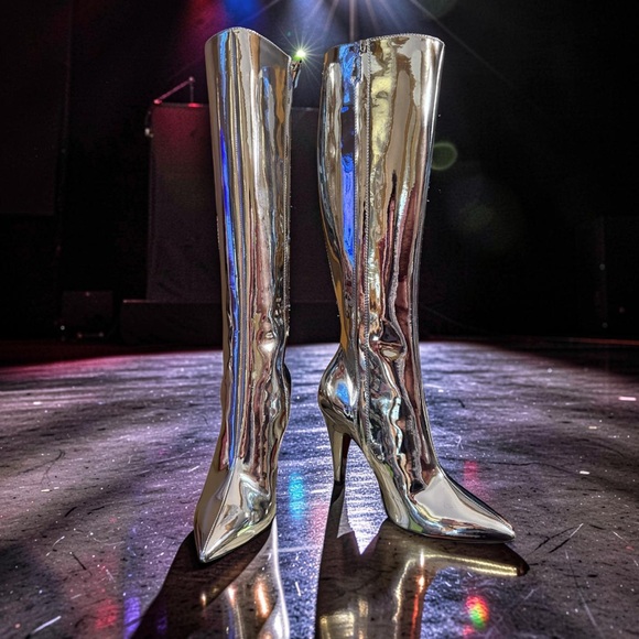 Moschino NWT Sz 38 Vero Cucio Silver Metallic Knee-High Stiletto Boots (SH292) - Picture 2 of 15